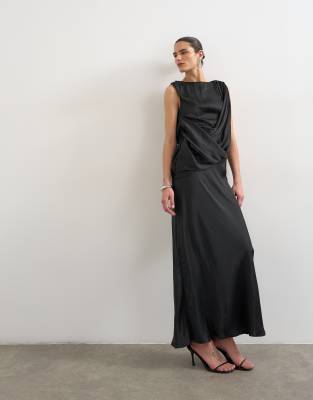 topshop cowl neck satin midi dress Satin high neck cowl maxi dress in bold abstract