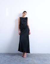 Topshop satin slash neck draped cowl front maxi in black