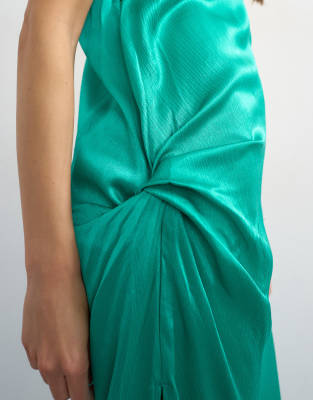 green silk dress topshop Satin sleeveless asymmetric drape maxi in emerald Blue floral
