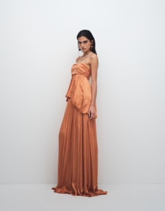 Satin sleeveless asymmetric drape maxi dress in yellow