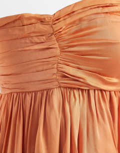 Model wearing Satin sleeveless asymmetric drape maxi dress in yellow