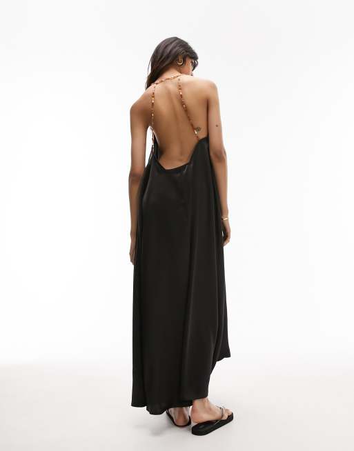 topshop black satin dress Topshop - Satin Asymmetric Lace Trim Midi Slip Dress - Women - Polyester - 12 US