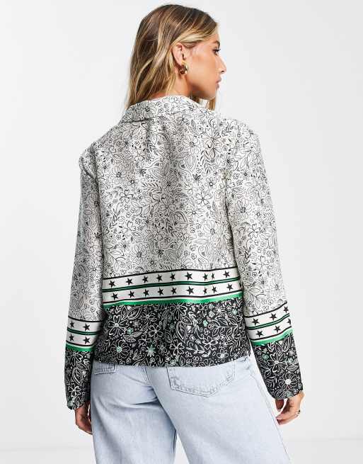 Topshop satin star border printed pj shirt in monochrome, 2 of 4