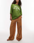 [Topshop] Topshop satin straight leg pants in orange and choc stripe 4 orange
