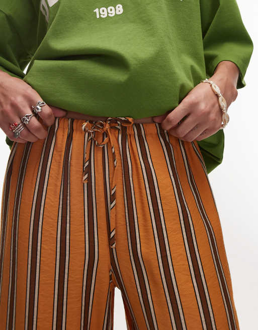Topshop satin straight leg pants in orange and chocolate stripe, 5 of 5