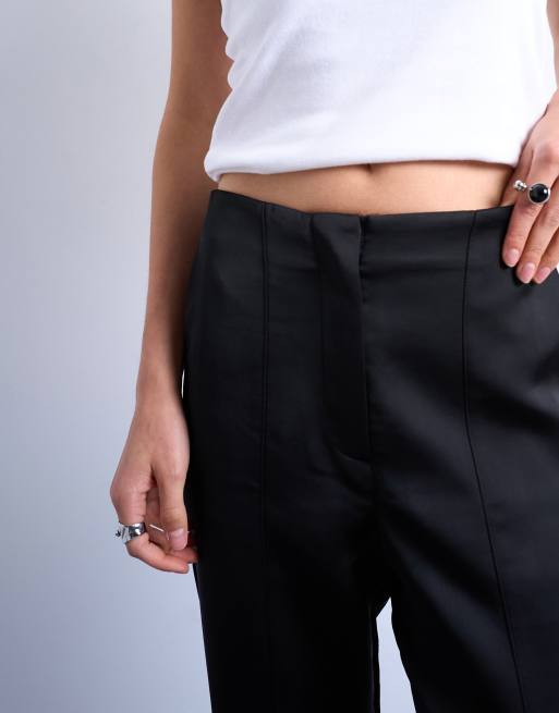 Topshop satin straight leg pants with side slit in black, 2 of 5