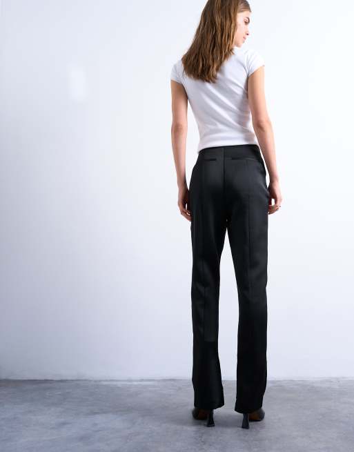 Topshop satin straight leg pants with side slit in black, 3 of 5