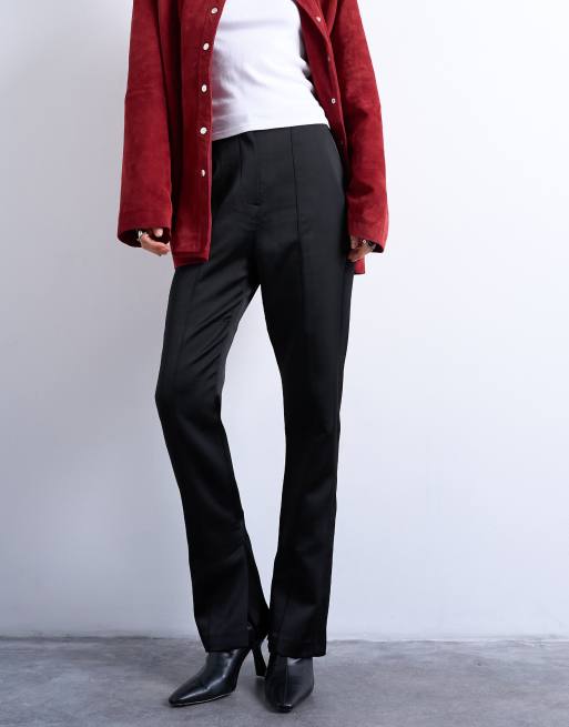Topshop satin straight leg pants with side slit in black, 5 of 5