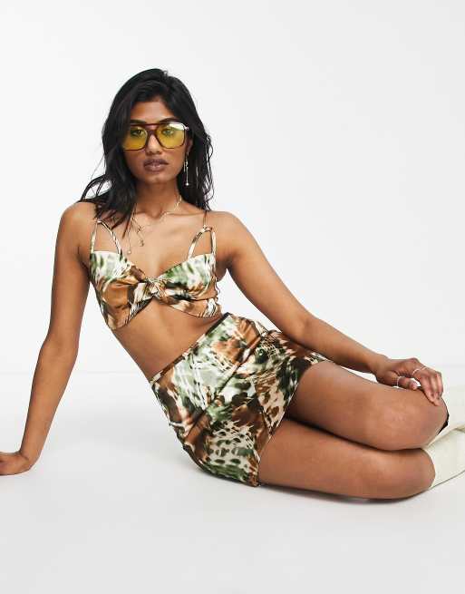 Topshop satin strappy animal print mini bralette in multi - part of a set