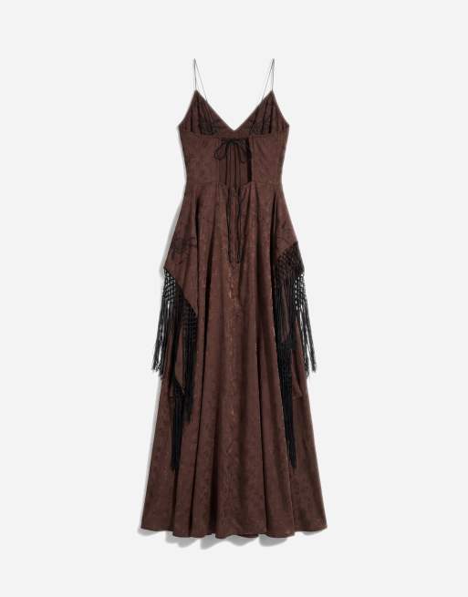knee length dresses for ladies Siren Satin and Diamante Maxi Skirt / Dark Chocolate | Meshki main image 1
