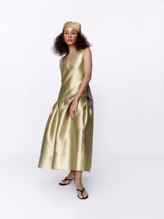 Satin structured dropped waist maxi dress in washed lime