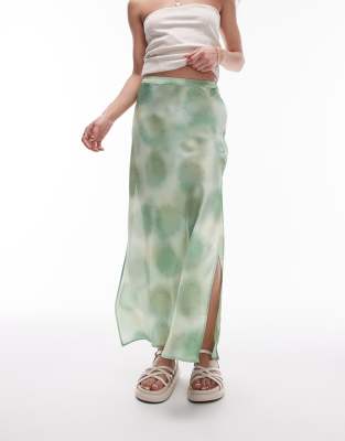 Shop Topshop Satin Tie Dye Bias Cut Skirt In Green