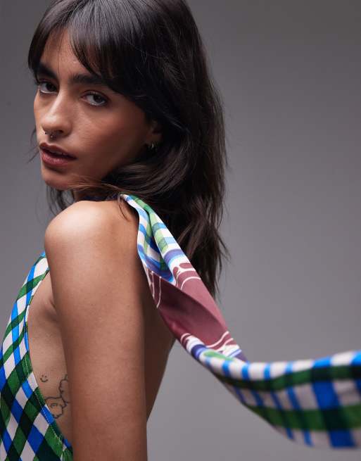 Topshop satin tie neck mini dress in scarf print, 4 of 4