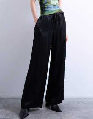 TOPSHOP SATIN TIE WAIST WIDE LEG PANT
