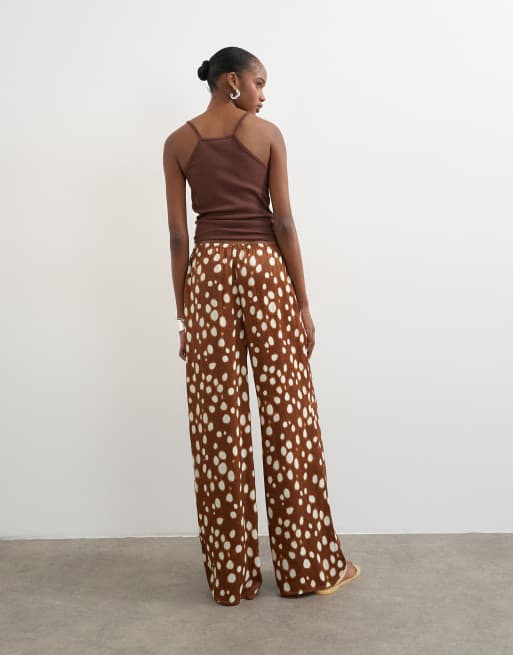 Topshop satin tie waist wide leg pants in abstract print, 3 of 5