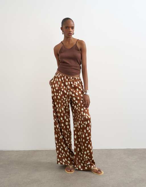 Topshop satin tie waist wide leg pants in abstract print, 5 of 5