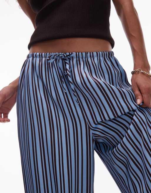 Topshop satin tie waist wide leg pants in brown and blue stripe - part of a set