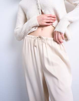 Topshop Satin Tie Waist Wide Leg Pants In White