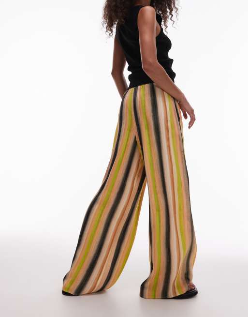 Topshop satin tie waist wide leg pants in peachy stripe, 5 of 5