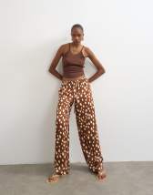 Topshop satin tie waist wide leg trouser in abstract animal