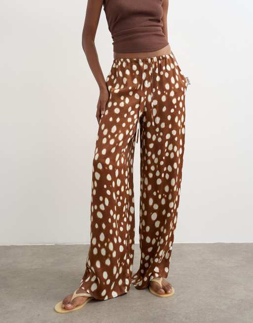 Topshop satin tie waist wide leg trouser in abstract animal, 4 of 5