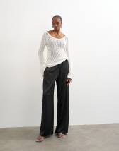 Topshop satin tie waist wide leg trouser in black