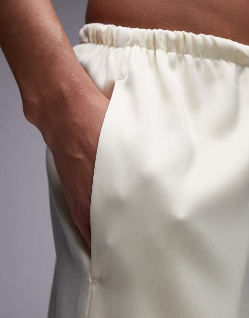Topshop satin tie waist wide leg trouser in buttermilk, 3 of 5