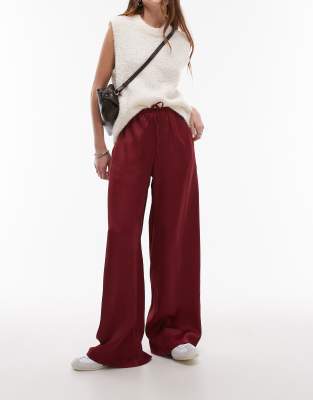 Topshop satin tie waist wide leg trouser - view 1
