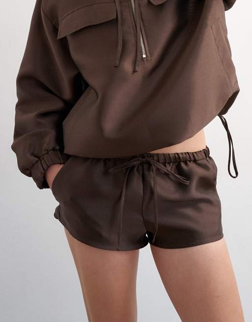 Topshop satin twill runner shorts in brown - part of a set, 2 of 5