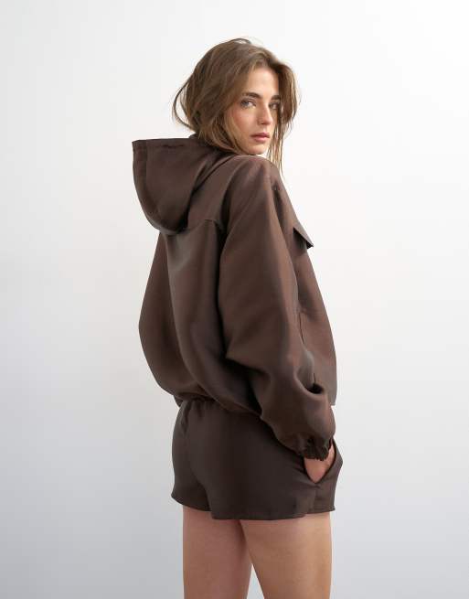 Topshop satin twill runner shorts in brown - part of a set, 4 of 5