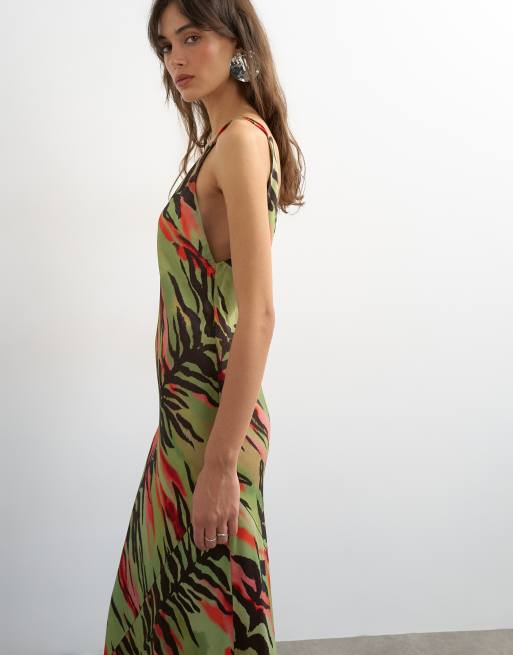 Topshop satin twist strap maxi dress in bright animal, 2 of 4