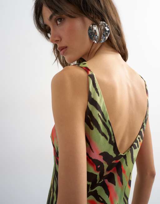 Topshop satin twist strap maxi dress in bright animal, 3 of 4