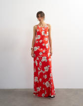 Topshop satin twist strap maxi dress in red floral