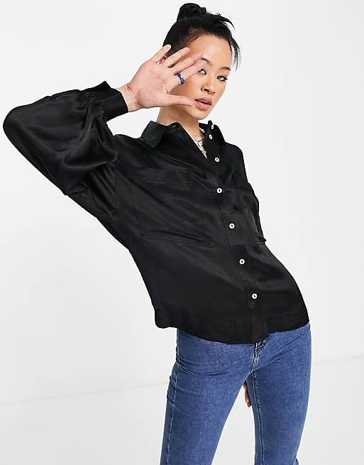  Shirts & Blouses/Topshop satin utility shirt in black 