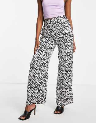 Topshop Satin Wide Leg Pant In Animal Print - Part Of A Set-multi