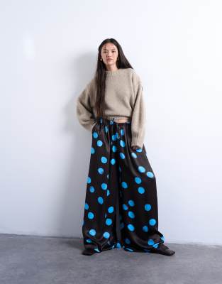 Topshop Satin Wide Leg Pants In Multi