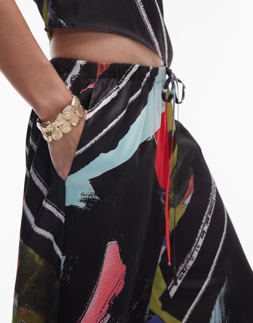 Topshop satin wide leg pants in scarf print