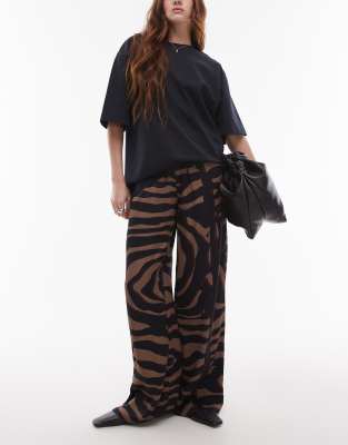 Topshop Satin Wide Leg With Tie Waist Pants In Abstract Print-multi