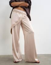 Topshop satin wrap around with lace wide leg trouser in oyster