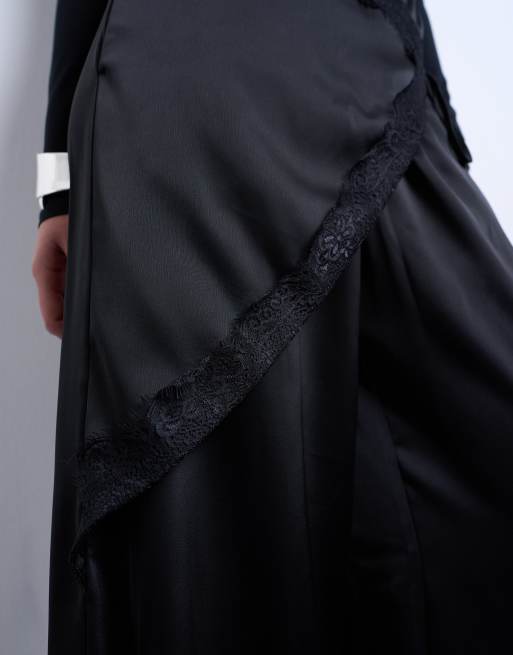 Topshop satin wraparound with lace wide leg pants in black, 2 of 5