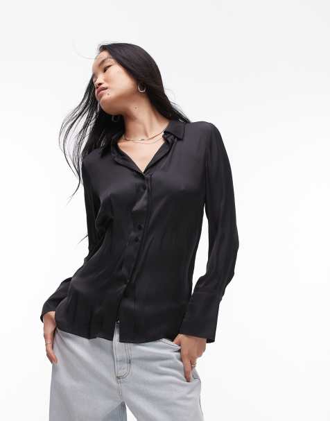 Topshop – Satinhemd in Schwarz - view 1
