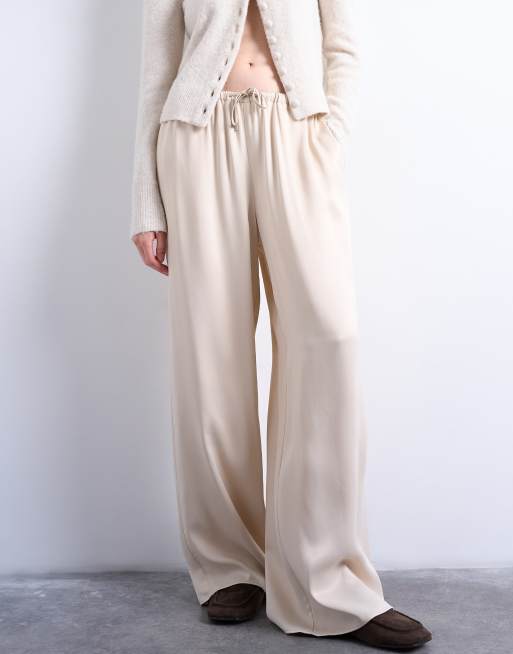 Topshop – Satinhose in Ecru mit Kordelzugbund und weitem Bein, 5 von 5
