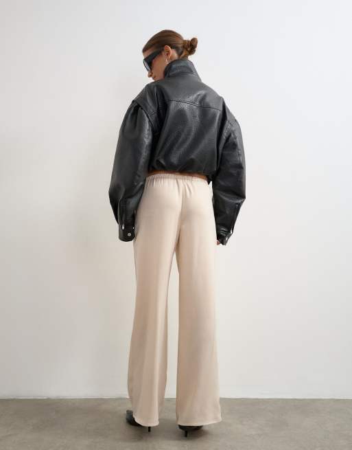 Topshop – Satinhose in Ecru mit Kordelzugbund und weitem Bein, 5 von 5