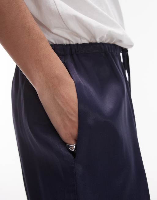 Topshop – Satinhose in Marineblau mit Kordelzugbund, 3 von 5