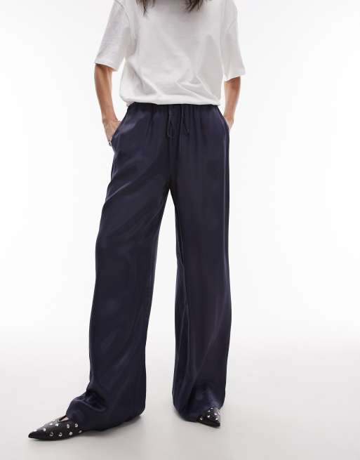 Topshop – Satinhose in Marineblau mit Kordelzugbund, 5 von 5