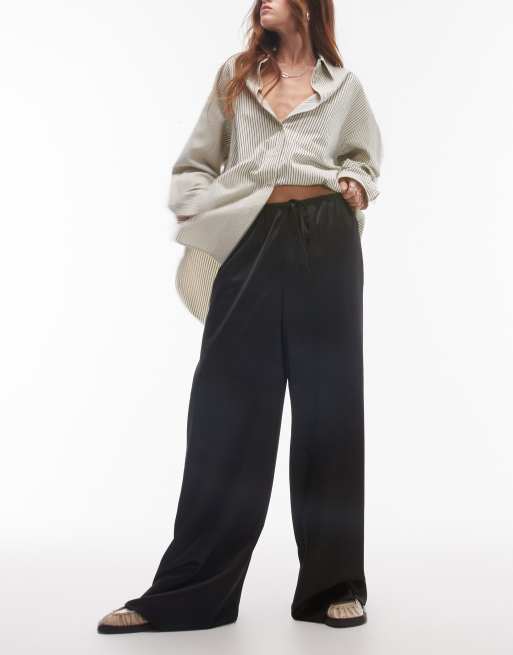 Topshop – Satinhose in Schwarz mit Kordelzugbund