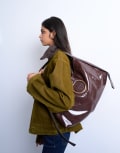 [Topshop] Topshop Saturn hardware shoulder bag in chocolate-Brown One Size Chocolate