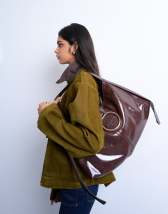 Topshop Saturn hardware shoulder bag in chocolate