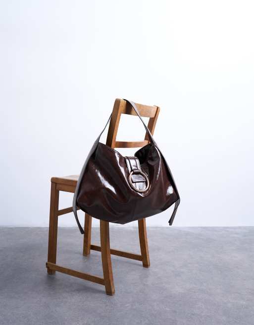 Topshop Saturn hardware shoulder bag in chocolate