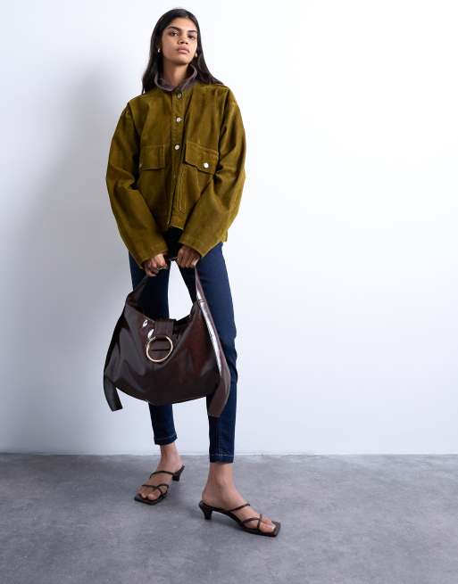 Topshop Saturn hardware shoulder bag in chocolate